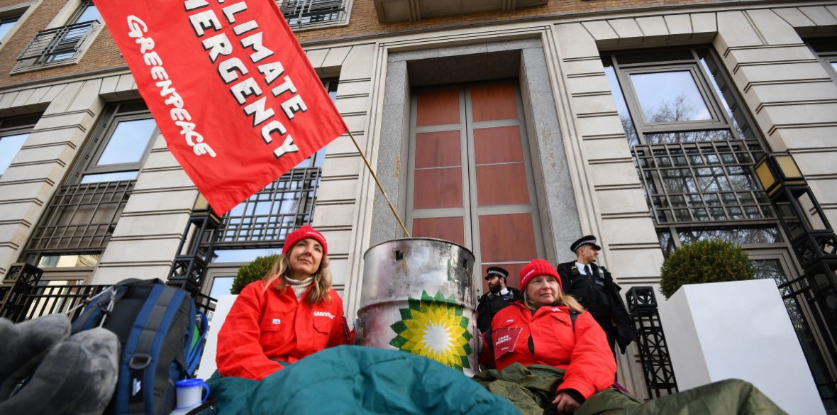 London Greenpeace activists outside BP headquarters