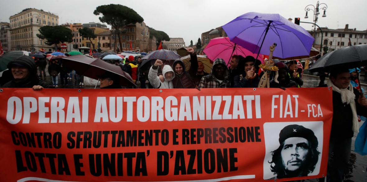 Anti-fascist workers demonstrate in Rome, Italy