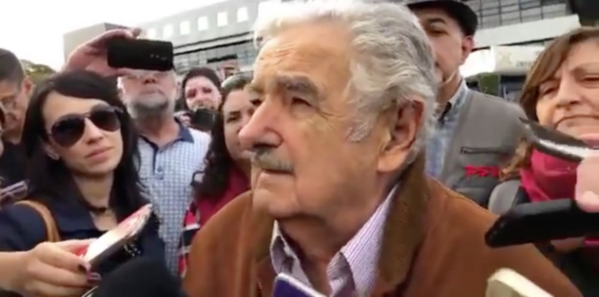 Jose Mujica speaks to reporters after visiting Lula in prison in Brazil