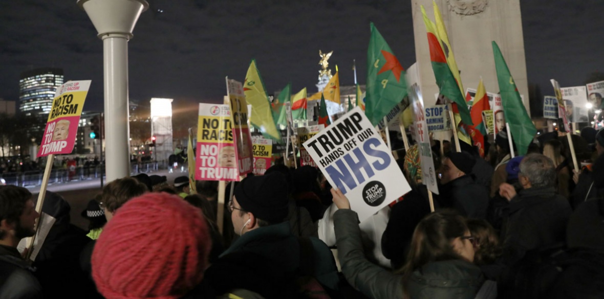 Anti-Trump anti-NATO demonstrators in London, England