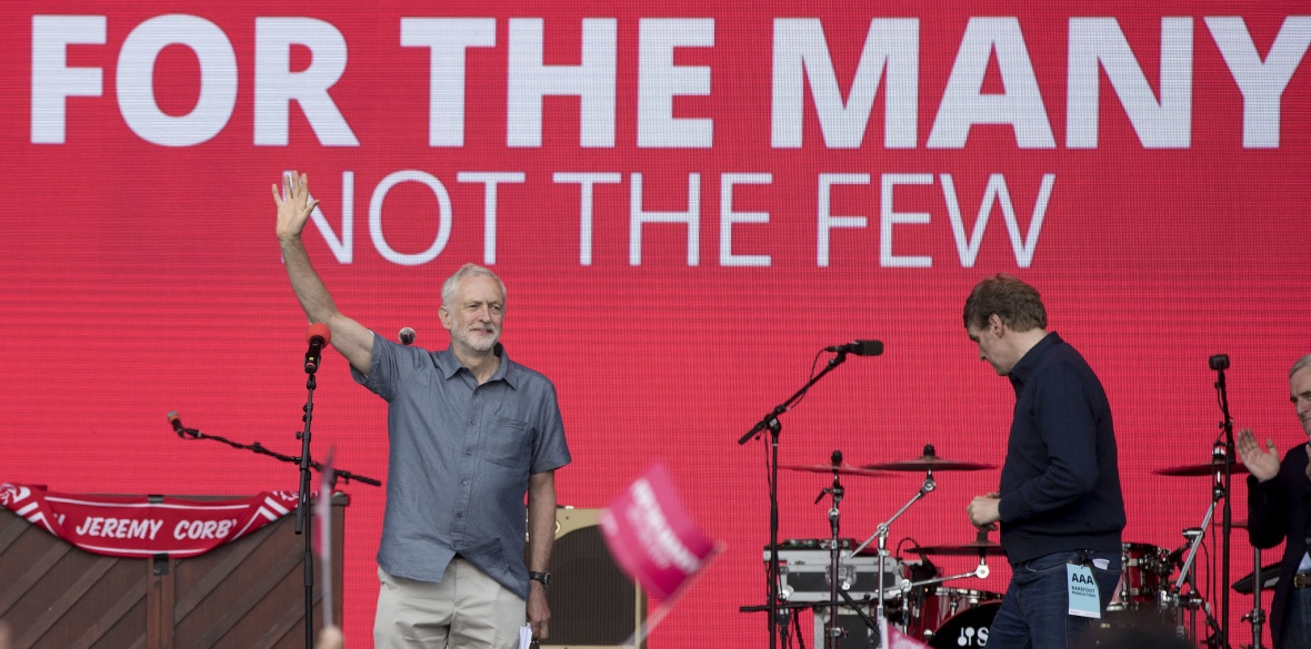 Jeremy Corbyn waves to the crowd at Labour Live