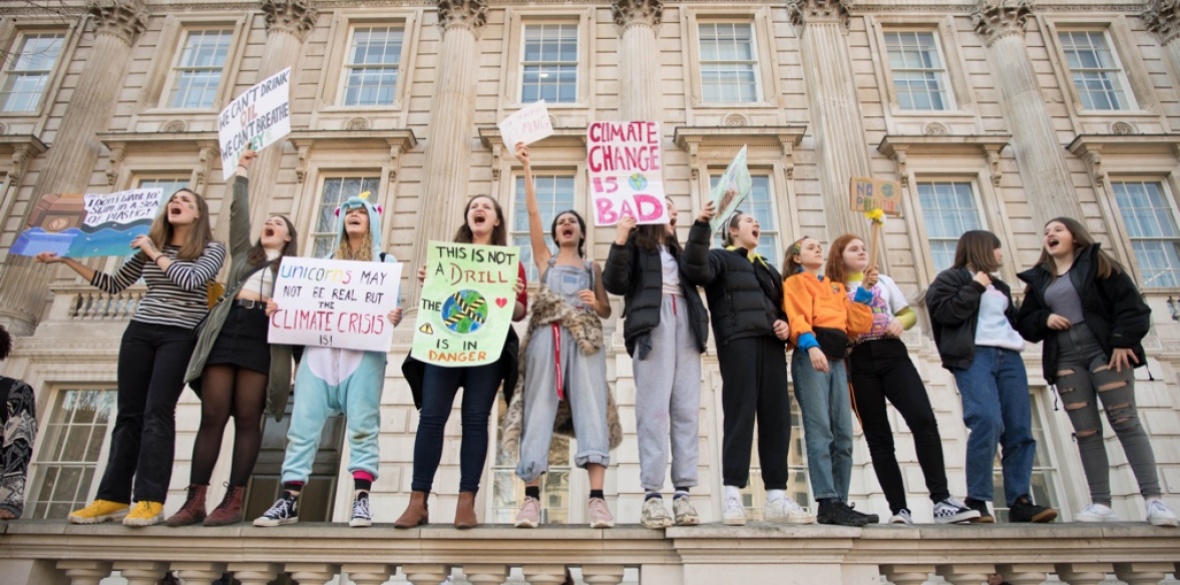 Students from the Youth Strike 4 Climate movement during a climate change protest on Parliament Square in Westminster, London, England last month