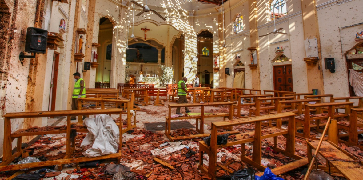 A view of St Sebastian's Church damaged in blast in Negombo, north of Colombo, Sri Lanka
