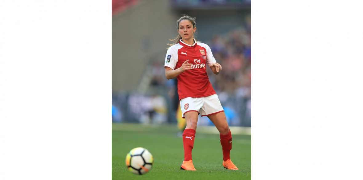 Vivianne Miedema and Danielle van de Donk of Arsenal pose during