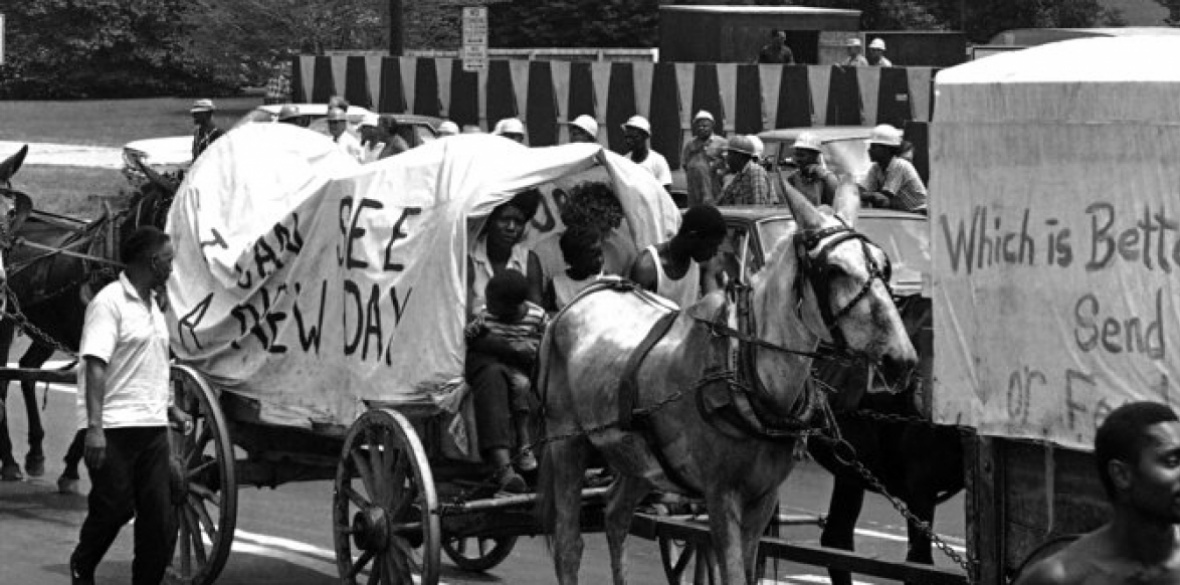 The 'mule train', part of the original Poor People's Campaign, marching through Washington on June 25 1968