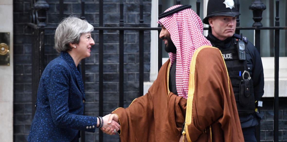 British Conservative Prime Minister Theresa May fawns on Saudi Arabian Crown Prince Mohammad Bin Salman