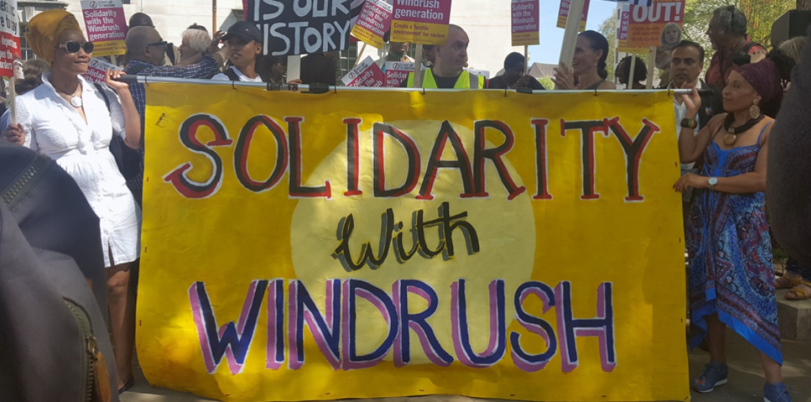  A demonstration in solidarity with the Windrush generation called by Stand Up to Racism. The government's illegal deportation of black British citizens was highlighted by UN rapporteur Tendayi Achiume