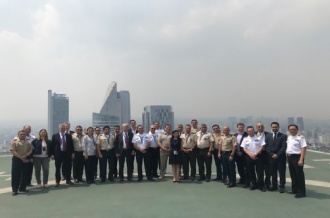 Mexican and British military figures atop the HSBC headquarters in Mexico City