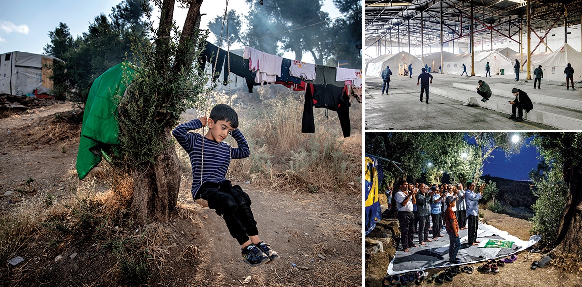 (L to R) Six-year-old Kamaluddin from Afghanistan lives in the Moria camp, Lesbos, with his parents and four siblings; (above right) December 15 2018 - in former refrigerator factory in Bihać, Croatia, Camp Bira houses around 2,200 refugees