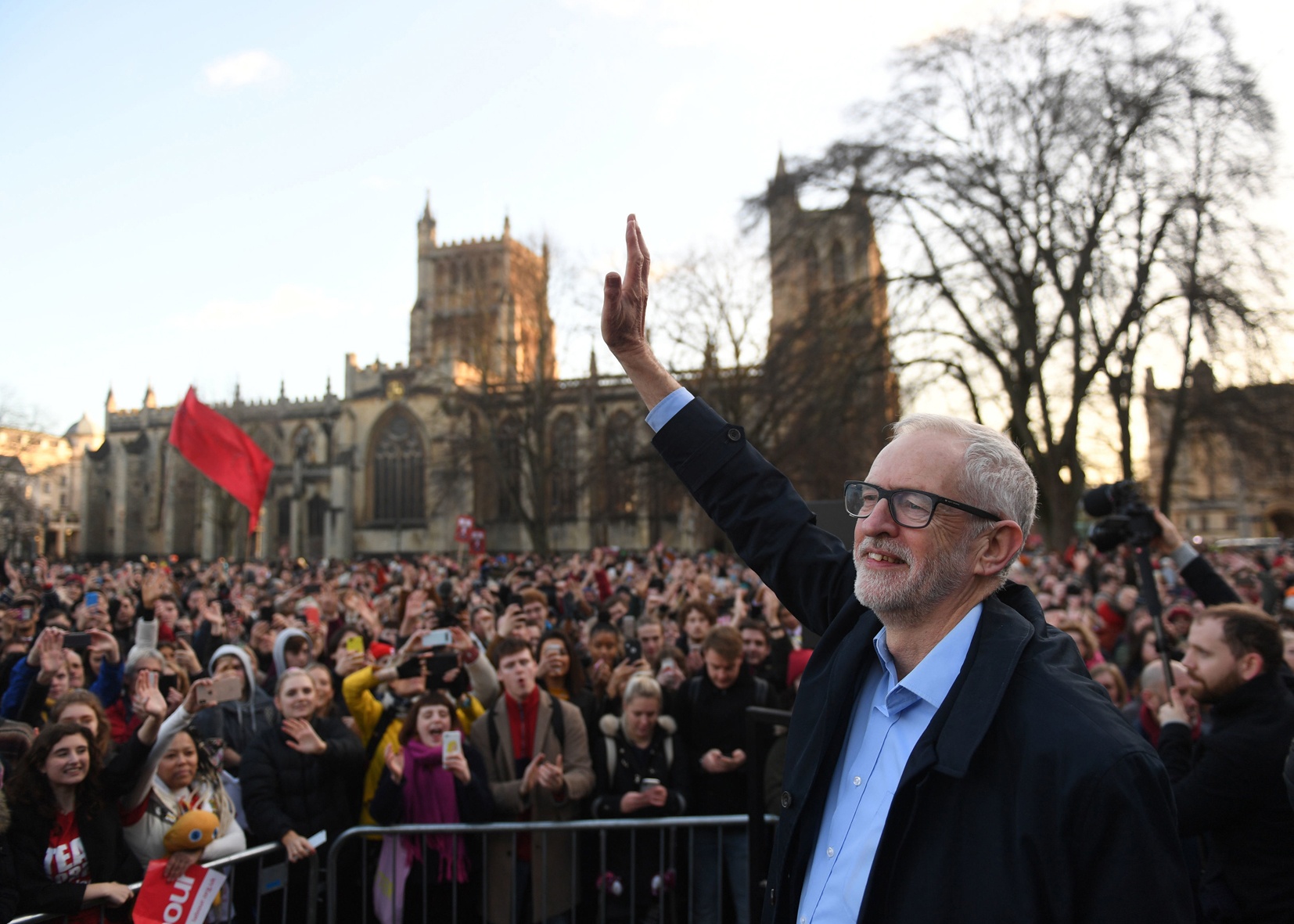 Jeremy Corbyn greets a massive crowd in Bristol before the general election this year