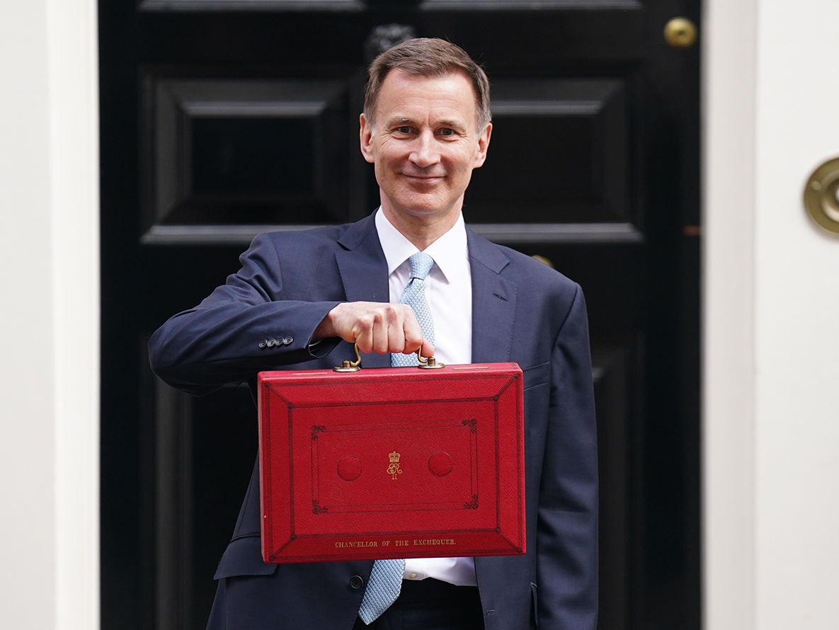 Chancellor of the Exchequer Jeremy Hunt leaves 11 Downing Street, London, with his ministerial box before delivering his Budget in the Houses of Parliament, March 6, 2024