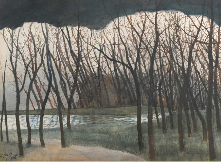 Leon Spilliaert, Pond surrounded by trees in winter, Ostend, 1928