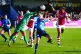 Arsenal’s Nikita Parris (right) battles for the ball with 
