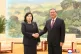 This photo provided on September 30, 2025, by the North Korean government, Chinese Premier Li Qiang (right) meets with North Korean Foreign Minister Choe Son Hui at the Great Hall of the People in Beijing, September 29, 2025