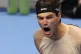 United States' Taylor Fritz celebrates after winning against Italy's Lorenzo Musetti during their singles tennis match of the ATP World Tour Finals, in Turin, Italy, Monday, Nov. 10, 2025