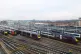 East Midlands Railway trains sit at a depot in Derby