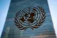The symbol of the United Nations is displayed outside the Secretariat Building, Feb. 28, 2022
