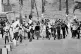 Young Muslims gather around the green and white FLN rebel flags in Diar el Mahcoul, a suburb of Algiers, Algeria, ignoring French orders to stay at home, October 31, 1961