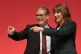 Chancellor of the Exchequer Rachel Reeves is congratulated by Prime Minister Keir Starmer after she gave her keynote speech during the Labour Party Conference at the ACC Liverpool, September 29, 2025