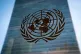 The symbol of the United Nations is displayed outside the Secretariat Building, February 28, 2022, at United Nations Headquarters