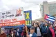 SHOWING NO FEAR: Cubans file past the US Embassy on January 16 holding a banner: ‘Listen Rubio, listen Trumpeta (Loudmouth) stop hussling us, our people will be respected’