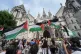 Protesters outside the Royal Courts of Justice on The Strand, central London, July 4, 2025