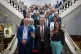 Reform UK leader Nigel Farage is accompanied by councillor Brian Collins (left) and the Head of Kent County Council, Linden Kemkaran (right) at Kent County Council at County Hall, Maidstone July 7, 2025