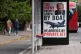 A poster on a bus stop on Baylis Road in Southwark, south London, September 16, 2025