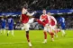 Arsenal's Martin Zubimendi celebrates scoring their side's third goal with Bukayo Saka (left) during the Carabao Cup semi-final first leg match at Stamford Bridge, London, January 14, 2026