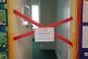 A taped off section inside a school which has been affected with sub standard reinforced autoclaved aerated concrete (Raac)