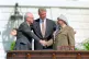 Then Israeli Prime Minister Yitzhak Rabin, then US president Bill Clinton, and then PLO chairman Yasser Arafat, at the White House in September 1993