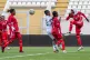 Sudan's U-17 women's team, in red, defend the ball against Comoros, during qualifiers for the 2028 Los Angeles Summer Olympics, in Casablanca, Morocco, June 8, 2026