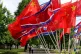 A street is decorated with the flags of China and North Korea in Pyongyang, June 8, 2026