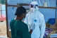 Health workers interact at the Evangelical Medical Center, in Bunia, eastern Congo, Friday, July 3, 2026, where Ebola clinical trials are scheduled to take place