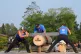 Karolina Urbanová, of the Czech Republic, and Stephanie Naud, of Canada, celebrate after Urbanovà broke the world record in the women's underhand chop event during the Lumberjack World Championships