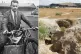 (L to R) Clem Beckett; remnants of the Republican trenches Jarama, the hill in front was in Nationalist hands the Madrid-Valencia is to the left of the picture / Pics (L to R): Unknown; 19Tarrestnom65