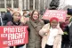 WINNING TEAM: Shavanah Taj, General Secretary of Wales TUC joins, with her two daughters, protesters from the National Education Union (NEU), Trades Union Congress (TUC), Public and Commercial Services (PCS), and University and College Union (UCU) at a TUC rally in central Cardiff, February 2023