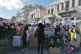 Women and child refugees protest in main square of Mytilene,
