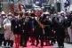 Bolivia's new President Luis Arce, center, waves as he walks