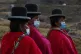 Aymara Indigenous women wait for the start of an offering ce