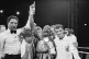 Middleweight champion Marvin Hagler celebrates his title wit