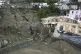 An aerial view of damaged houses after heavy rainfall trigge