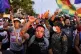 Anti-coup government protesters march in Lima, Peru, Saturda