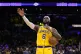 Los Angeles Lakers forward LeBron James speaks to fans after