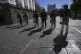 Military police guard the presidential palace in Quito, Ecua