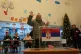 A man gestures after voting during a parliamentary and local