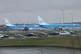 KLM airplanes sit in Schiphol Airport near Amsterdam, Nether