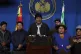 Bolivia's Evo Morales (centre) speaks during a press confere
