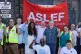 Mick Whelan, Aslef's general secretary (centre) with Labour 