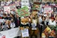 Anti-foxhunting protesters gather outside the Houses of Parl